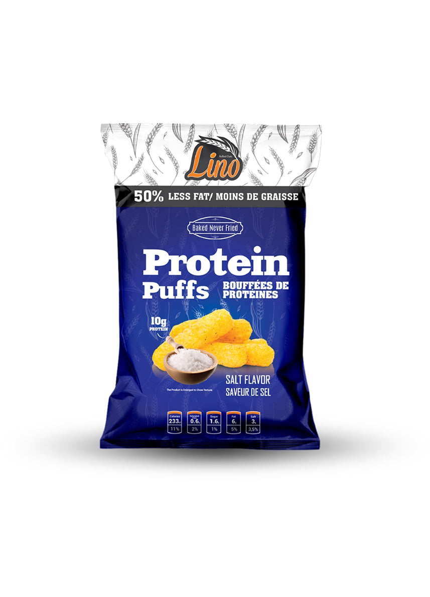 Salt flavored protein puffs